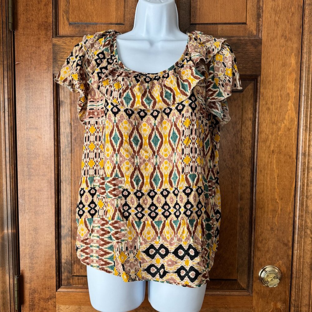 Architect Pullover Top w/Flounce Neckline & Flutter Sleeves Large